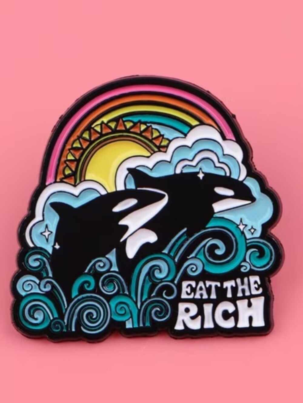 Eat The Rich Orca Enamel Pin - Black & Teal